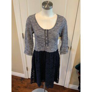 Lilka Anthropologie Blue Striped Henley Dress w/ Lace Skirt, Size XS